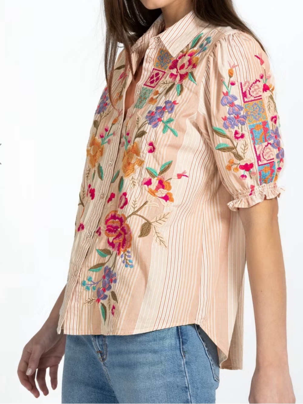 Johnny Was Petunia Smocked Lisbon Shirt - Picture 3 of 11